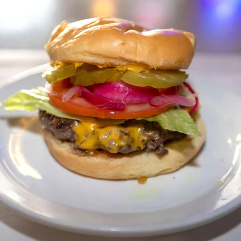 Deluxe cheeseburger at Waterfront Tavern dive bar Bellingham