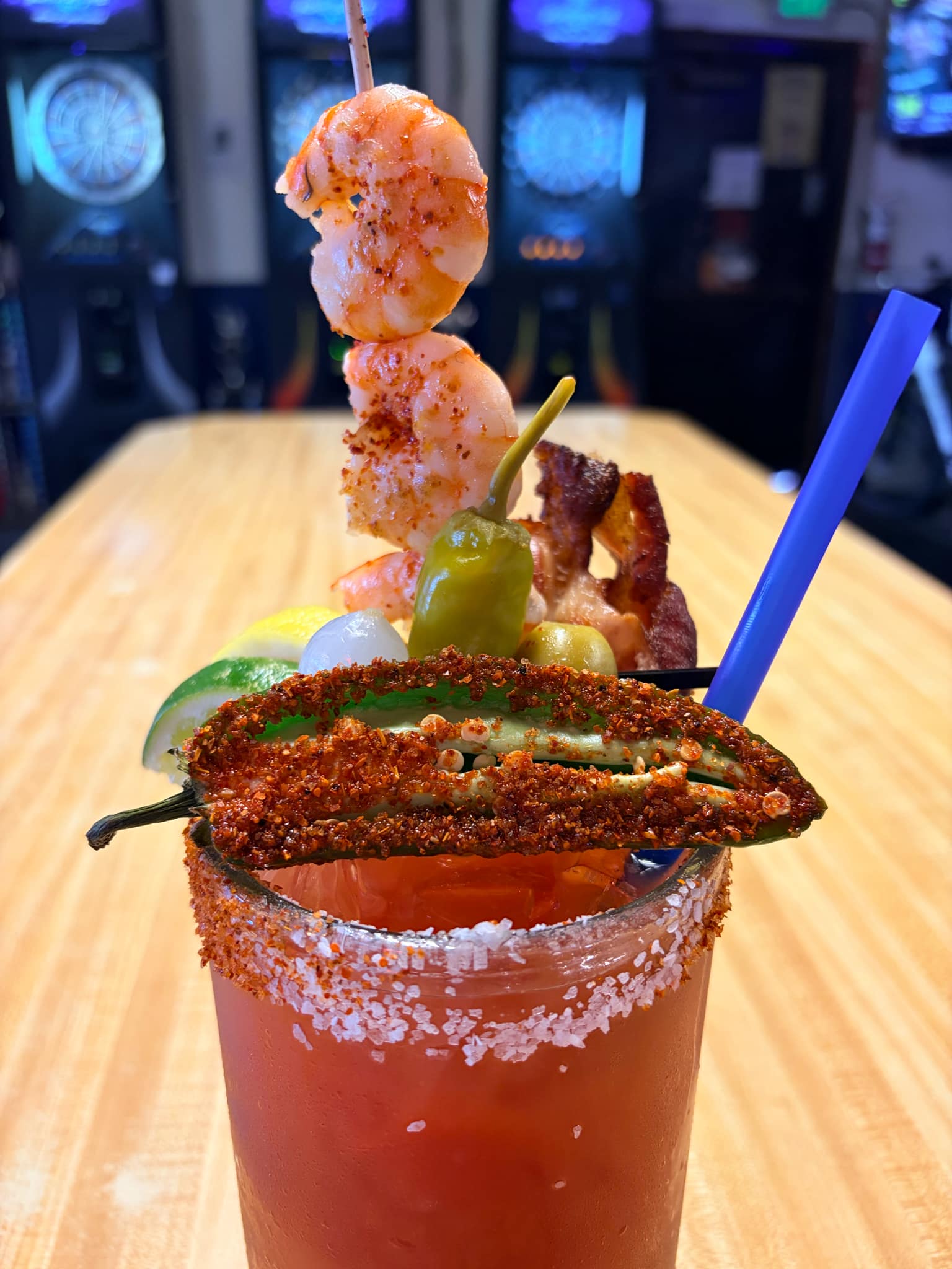 Shrimp and jalapeno Bloody Mary at Bellingham waterfront bar