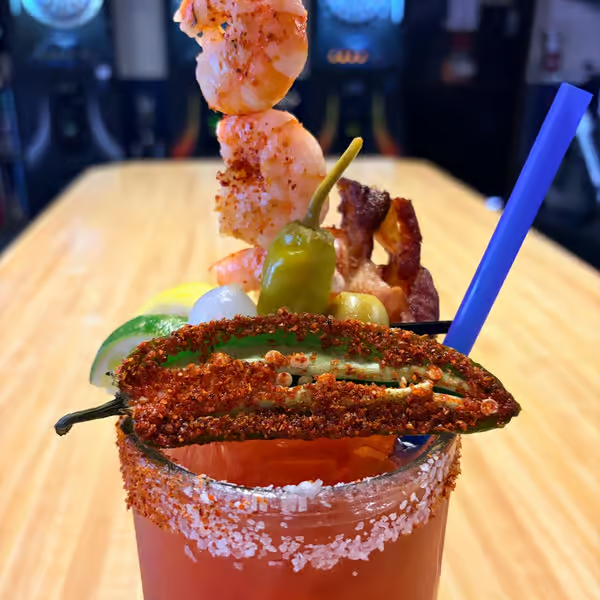 Shrimp Bloody Mary cocktail at Waterfront Tavern seafood bar